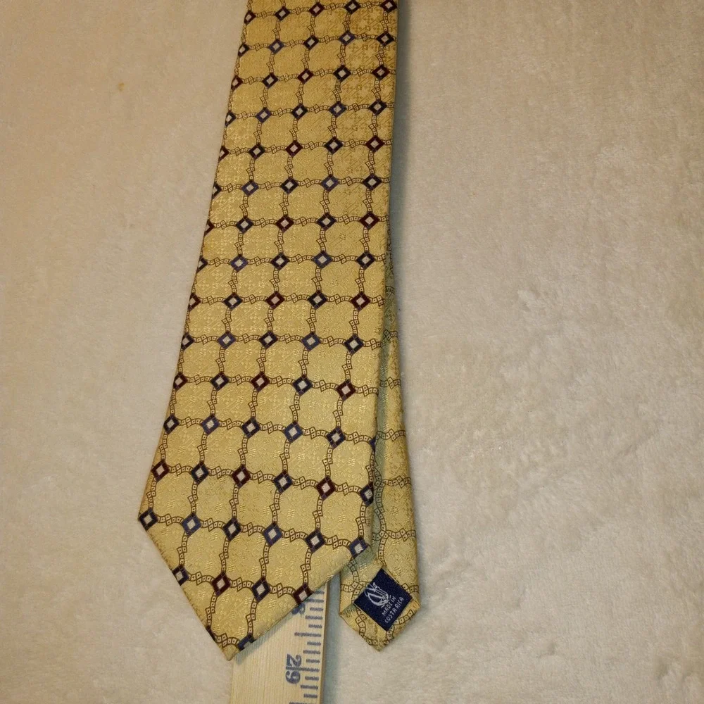 Nautica Silk Tie , Gold with Yellow & burgandy Geometric Men's Necktie